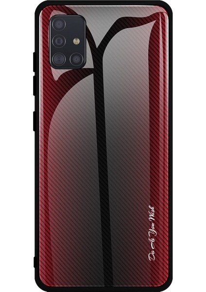 Karbon Fiber Doku Cam + TPU Kabuk Kılıf Galaxy A51 için - Kırmızı (Yurt Dışından)