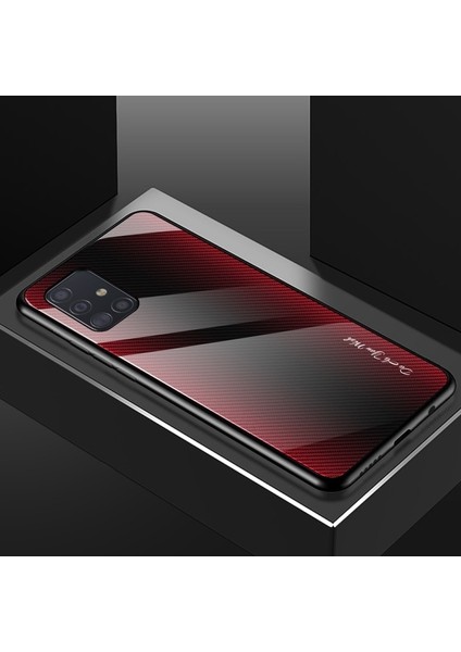 Karbon Fiber Doku Cam + TPU Kabuk Kılıf Galaxy A51 için - Kırmızı (Yurt Dışından) fiyatları