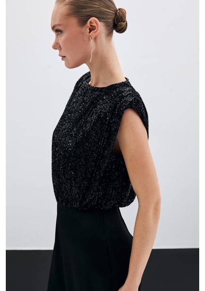 Payetli Saten Tulum - Siyah