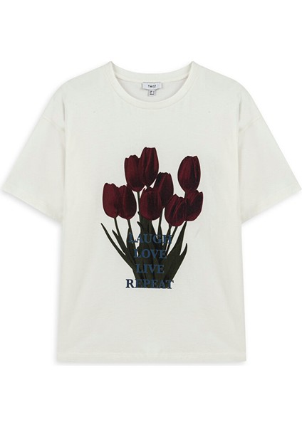 Slogan ve Görsel Baskılı T-Shırt TW6250070063018