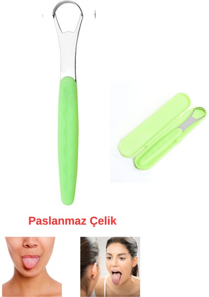 Paslanmaz Çelik Dil Temizleyici Ergonomik Saplı Tek Parça Unisex Ağız Bakım Aparatı