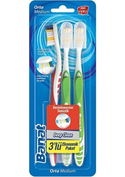 Deep Clean Orta Sert Manuel Diş Fırçası 3'lü Paket Derinlemesine Ağız ve Diş Temizliği fiyatları
