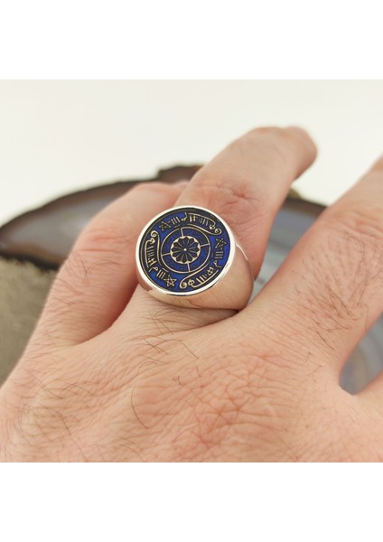 925 Ayar Gümüş Mavi Mineli Rufai Gülü İşlemeli Erkek Yüzük fiyatları