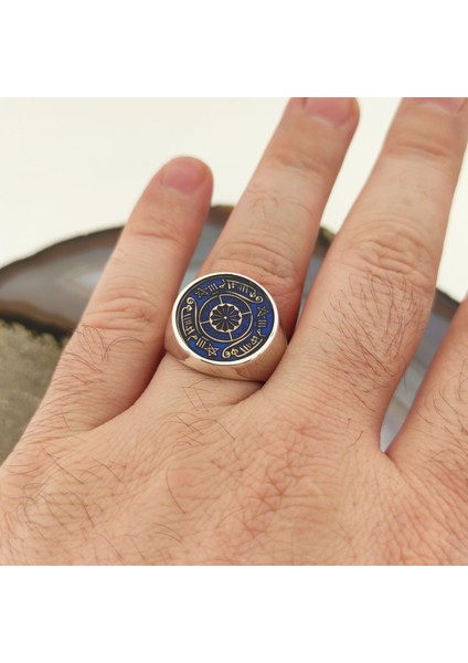 925 Ayar Gümüş Mavi Mineli Rufai Gülü İşlemeli Erkek Yüzük modelleri