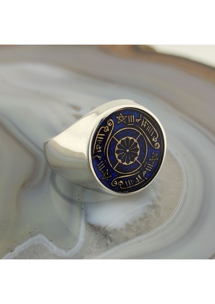 925 Ayar Gümüş Mavi Mineli Rufai Gülü İşlemeli Erkek Yüzük fırsatları