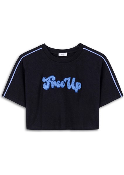 SLOGAN NAKIŞLI CROP TİŞÖRT TW6250070093001
