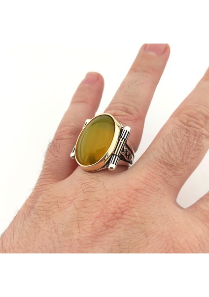 925 Ayar Gümüş Bal Rengi Sarı Taşlı Erkek Yüzük modelleri