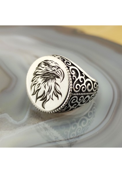 925 Ayar Gümüş Kartal Kafası İşlemeli Erkek Yüzük