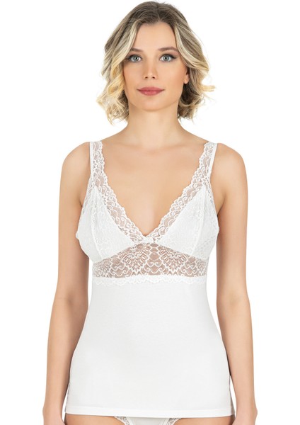 Pamuklu Modal Dantel Detaylı V Yaka Esnek Rahat Kalın Askılı Atlet