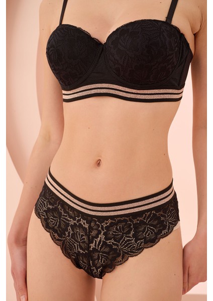 Iç Giyim Nbb Siyah Rose Silvery Simli Straplez Sütyen Takımı modelleri