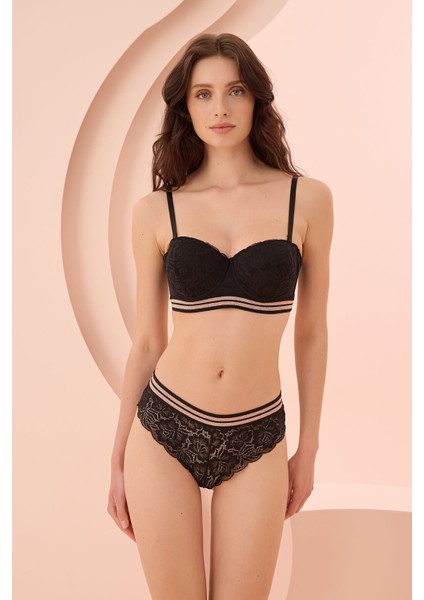 Iç Giyim Nbb Siyah Rose Silvery Simli Straplez Sütyen Takımı fırsatları