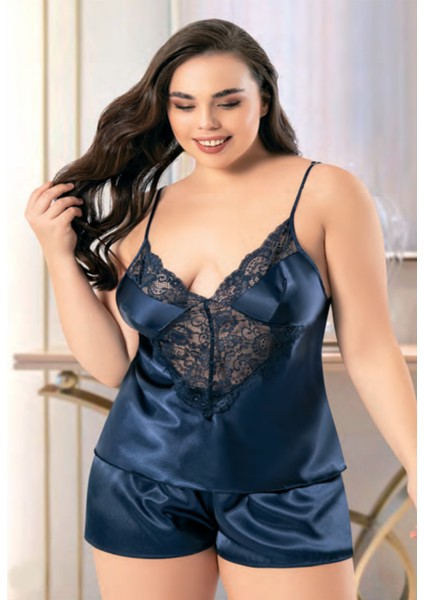 Iç Giyim Miss Laris Saten Büyük Beden Şortlu Gecelik Takım