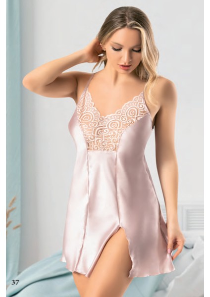 Iç Giyim Miss Laris Saten Dantel Şık Gecelik