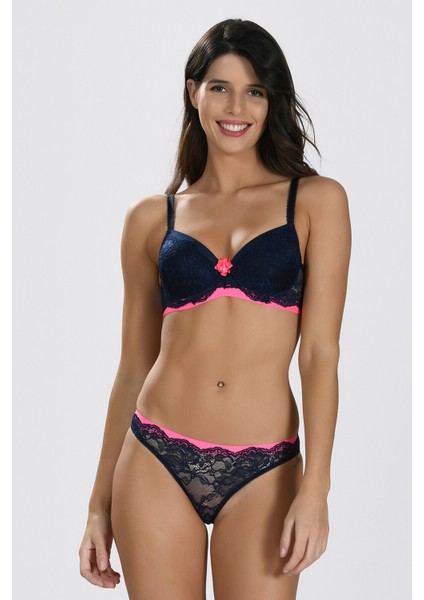 Iç Giyim Nbb Lacivert Pembe Desteksiz Sütyen Külot Takımı