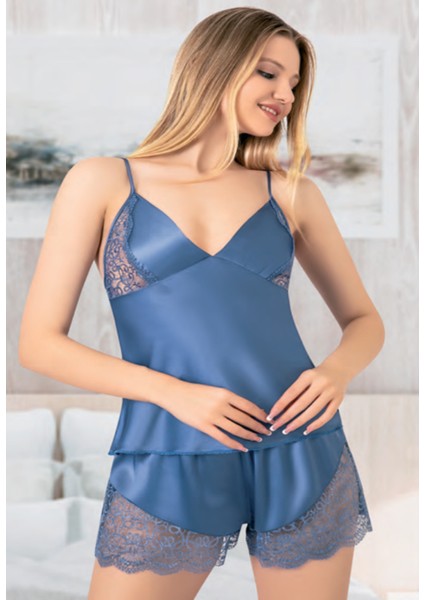 Iç Giyim Miss Laris Saten Şortlu Gecelik Takım