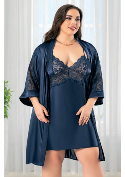 Iç Giyim Miss Laris Ikili Saten Büyük Beden Gecelik Sabahlık Takımı Çeyizlik