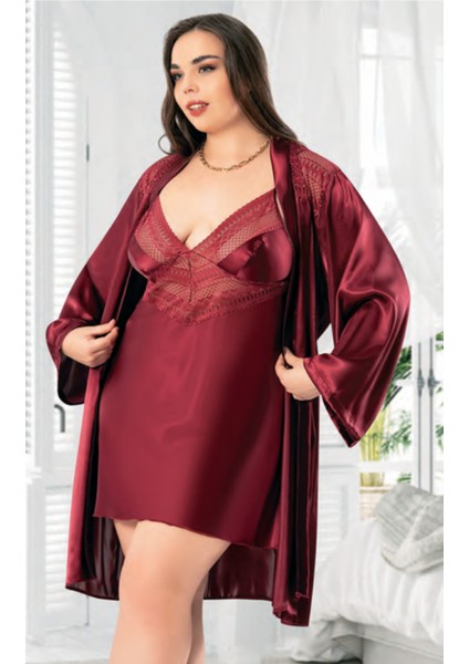 Iç Giyim Miss Laris Ikili Saten Büyük Beden Gecelik Sabahlık Takımı Çeyizlik fiyatları