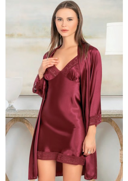 Iç Giyim Miss Laris Ikili Saten Gecelik Sabahlık Takımı Çeyizlik