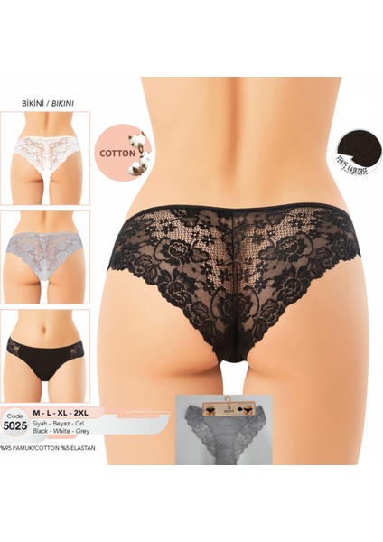 Iç Giyim Kota Pamuk&likra Arkası Dantel Önü Kaşkorse (6 Adet) Bikini Külot