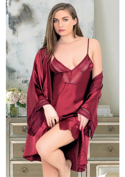Iç Giyim Miss Laris Ikili Saten Gecelik Sabahlık Takımı Çeyizlik