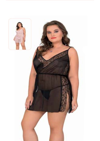 Iç Giyim Moongirl Fantezi Transparan Işlemeli Büyük Beden Tül Gecelik