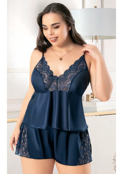 Iç Giyim Miss Laris Saten Büyük Beden Şortlu Gecelik Takım