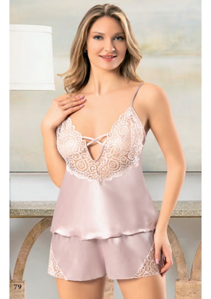 Iç Giyim Miss Laris Saten Şortlu Gecelik Takım