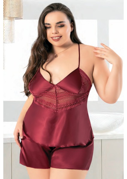 Iç Giyim Miss Laris Saten Büyük Beden Şortlu Gecelik Takım