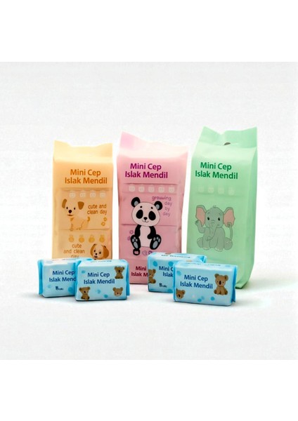 Sevimli Mini Cep Islak Mendil 1 Adet 8 Mini Paketli 64 Adet Mendil modelleri