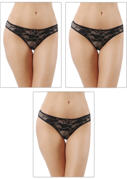 3'lü Paket Kadın Pamuklu Ön Kısmı Dantelli Slip Külot
