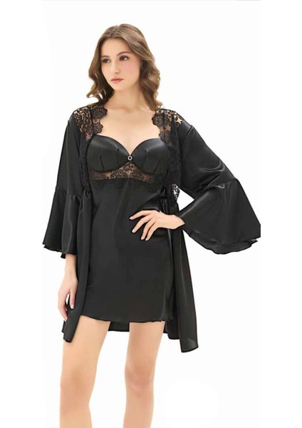 Iç Giyim Moongirl Saten Kısa Ikili Gecelik Takım