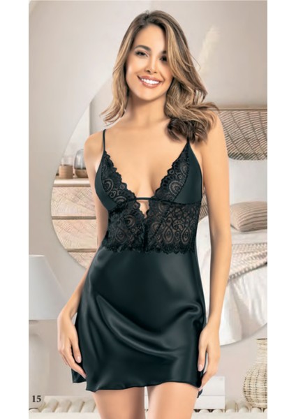 Iç Giyim Miss Laris Saten Dantel Şık Gecelik