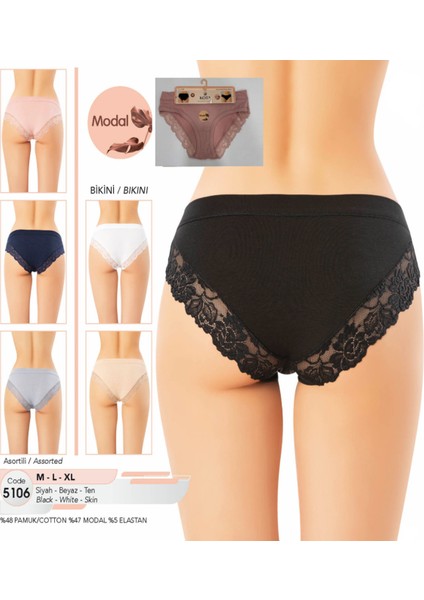 Iç Giyim Kota Modal Kumaş (6 Adet) Dantelli Bikini Külot Asortili Paket