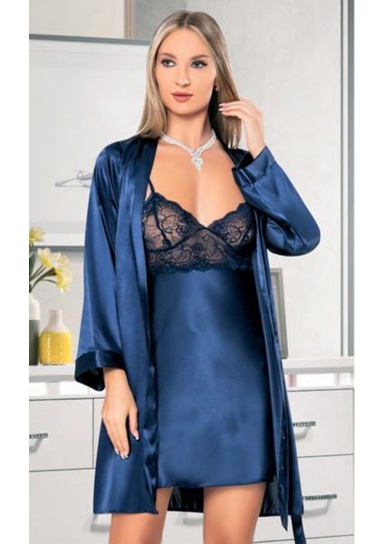 Iç Giyim Miss Laris Ikili Saten Gecelik Sabahlık Takımı Çeyizlik