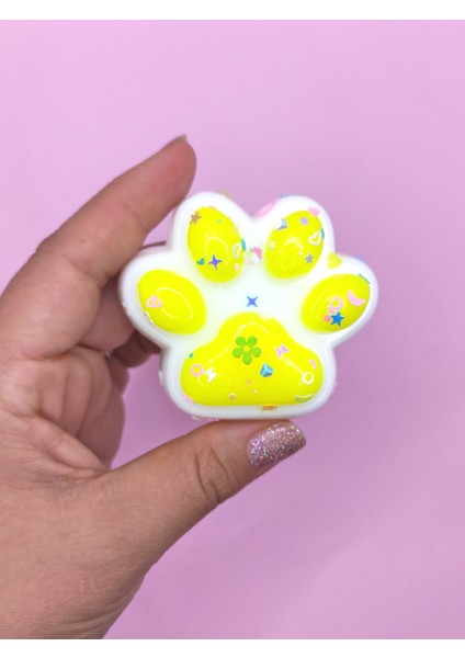 Beyaz Pati Taba Squishy Kedi Pati Sıkma 7 cm Pullu Pati Sukuşi - Sarı