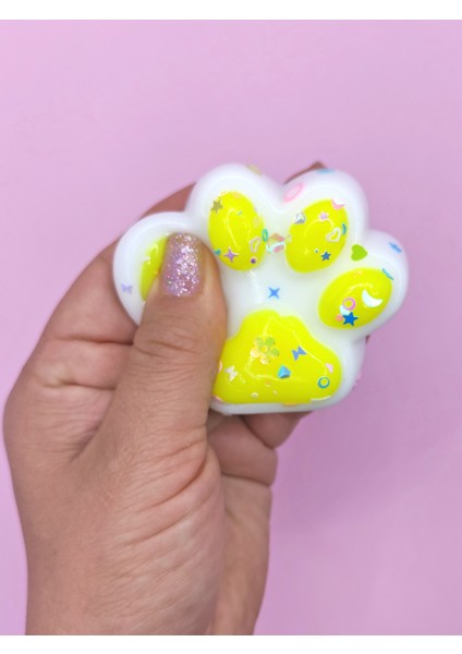 Beyaz Pati Taba Squishy Kedi Pati Sıkma 7 cm Pullu Pati Sukuşi - Sarı fiyatları