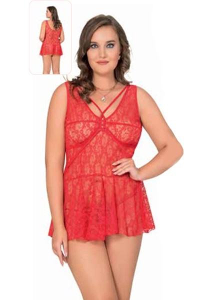 Iç Giyim Moongirl Fantezi Transparan Işlemeli Büyük Beden Tül Gecelik