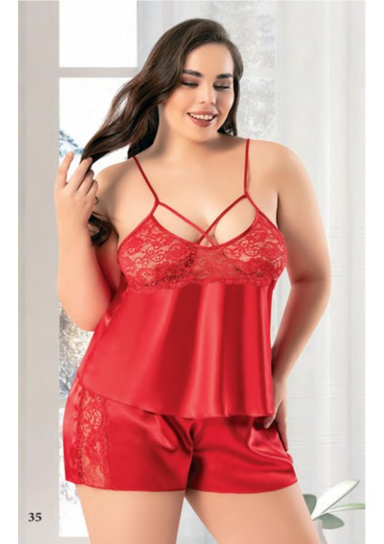 Iç Giyim Miss Laris Saten Büyük Beden Şortlu Gecelik Takım