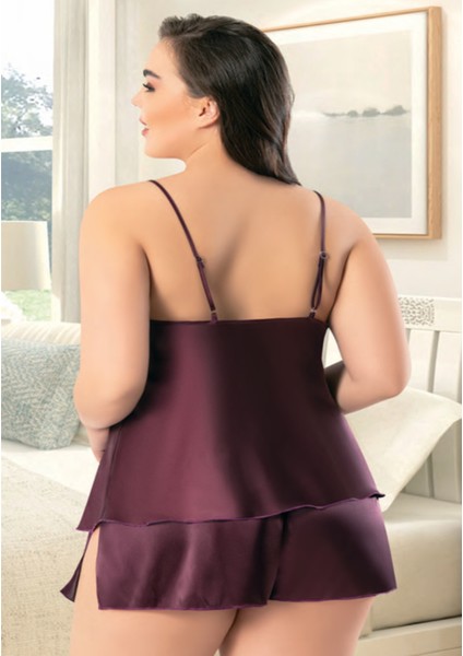 Iç Giyim Miss Laris Saten Büyük Beden Şortlu Gecelik Takım