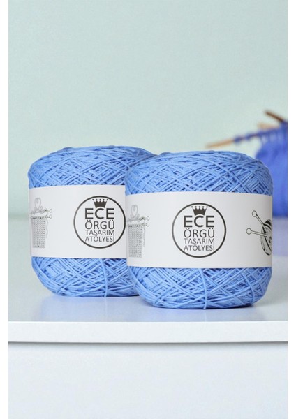 Gök Mavi, Bükümlü %100 Koton Örgü Ipi (200 Gr.)