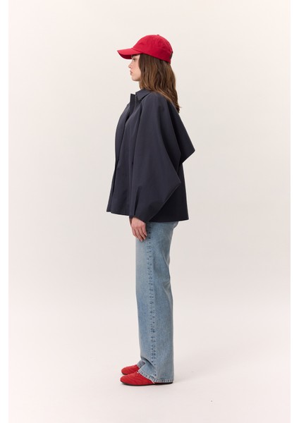 Pelerin Kol Kısa Trençkot Lacivert