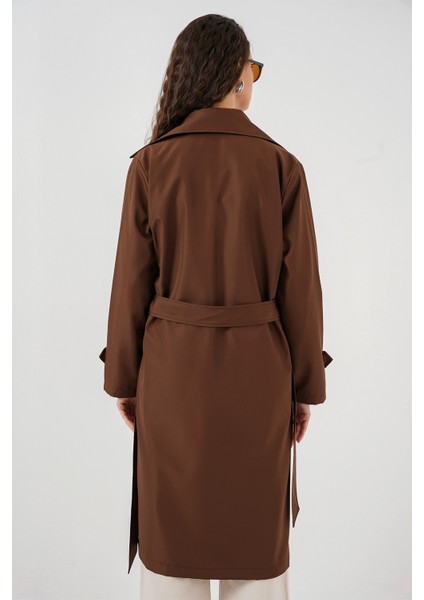 5918 Kruvaze Yaka Trençkot - Kahverengi