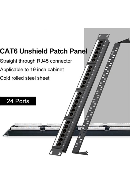 24 Port Cat6 Utp RJ45 Patch Panel 19IN 1u Kablo Çerçevesi Ön Panel Rafı (Yurt Dışından) fiyatları