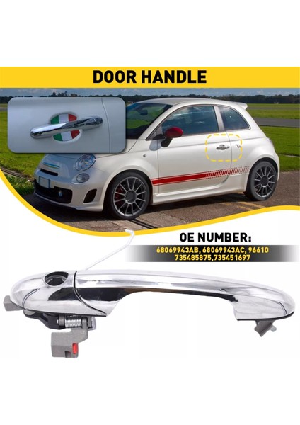 Fiat Için Chrome Sürücüsü Sol Ön Kapı Dış Tutar 500 735485875, 735451697,68069943AB Dış Kapı Tutucu (Yurt Dışından)