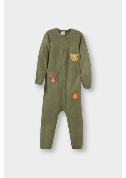 Erkek Bebek Yenidoğan Hayvan Desenli Triko Tulum F3233A525WN