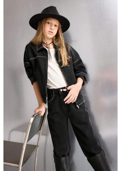 Kız Çocuk Pamuklu Fermuarlı Denim Ceket F7966A825AU