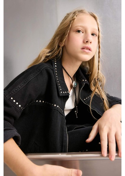 Kız Çocuk Pamuklu Fermuarlı Denim Ceket F7966A825AU modelleri