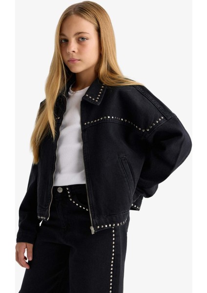 Kız Çocuk Pamuklu Fermuarlı Denim Ceket F7966A825AU