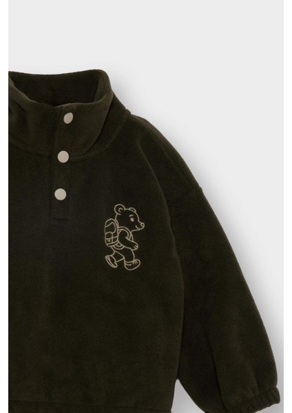 Erkek Bebek 2'li Takım Nakışlı Polar Dik Yaka Düğmeli Sweatshirt Eşofman Altı F7603A525WN modelleri
