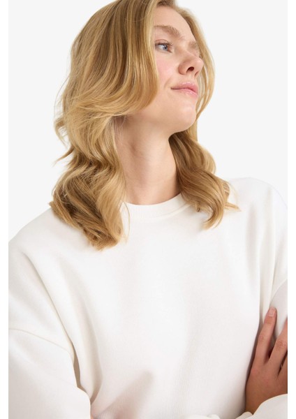 Oversize Geniş Kalıp Bisiklet Yaka Basic Düz Kalın Sweatshirt F9628AX25AU fırsatları